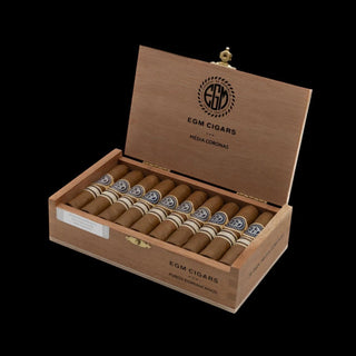 Open Wooden EGM Cigar box with black background