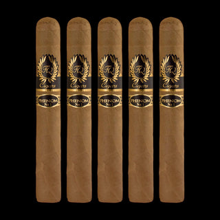 Five Phenom No. 1 cigars with visible branding on a black background