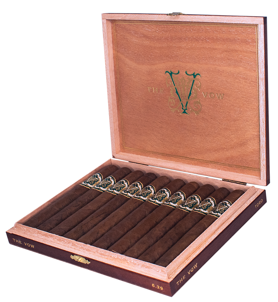 open cigar box of 10 avowed cigars