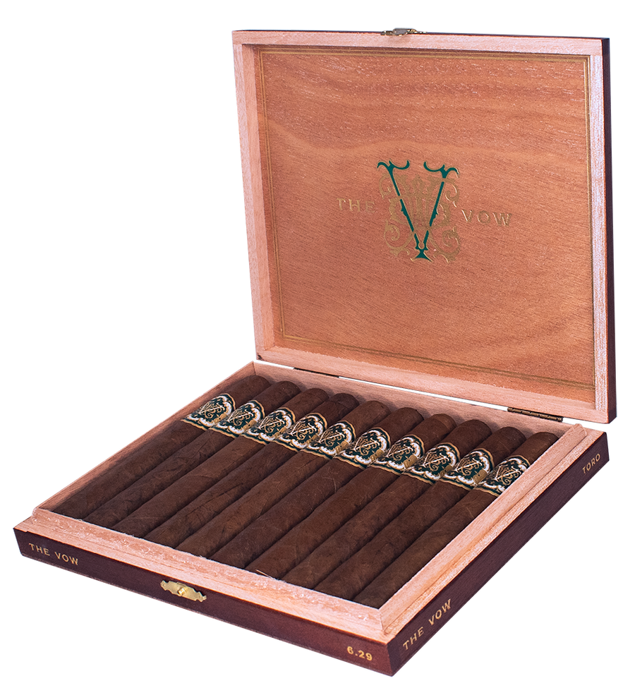 open cigar box of 10 avowed cigars