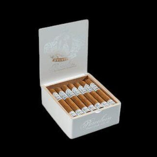 Open box of cigars with a visible brand name on a black background