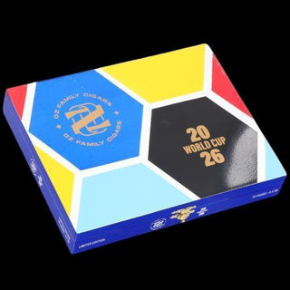 Hexagonal packaging with colorful sides and '20 World Cup 26' text on a black background