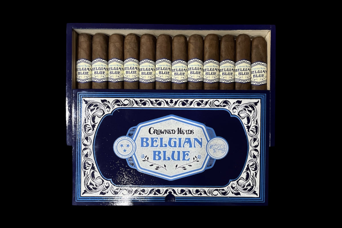 Blue box of cigars on a black background