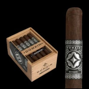Cigar with 'Domain' packaging on a black background