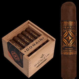 Cigar box with cigars and a single cigar displayed on a black background