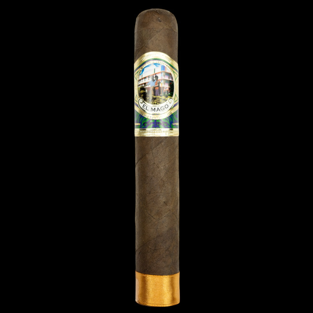 Cigar with a visible label on a black background