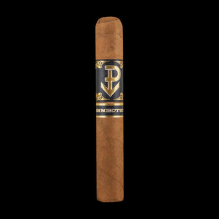Cigar with a band featuring a logo on a black background