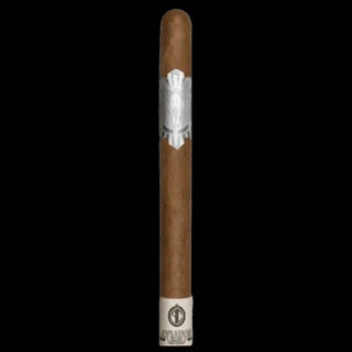 Cigar with a silver band on a white background