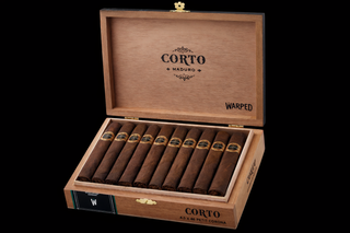 Open Wooden Box of Warped Corto Maduro Petit Corona X46