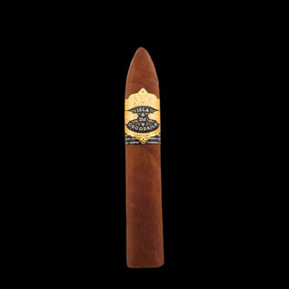 Cigar with a visible label on a black background